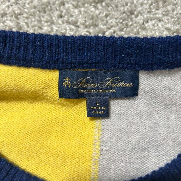 Brooks Brothers Mens Sz L English Lambswool Multicolor Patchwork Sweater - Picture 9 of 9
